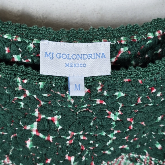 Mi Golondrina Peasant Blouse Crochet Yoke Gingham Artisan Puff Sleeve Top Sz.M - Picture 8 of 11